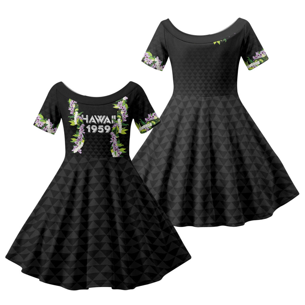 Hawaii Statehood Day Family Matching Mermaid Dress and Hawaiian Shirt Kakau Pattern With Maile Pikake Honohono Lei