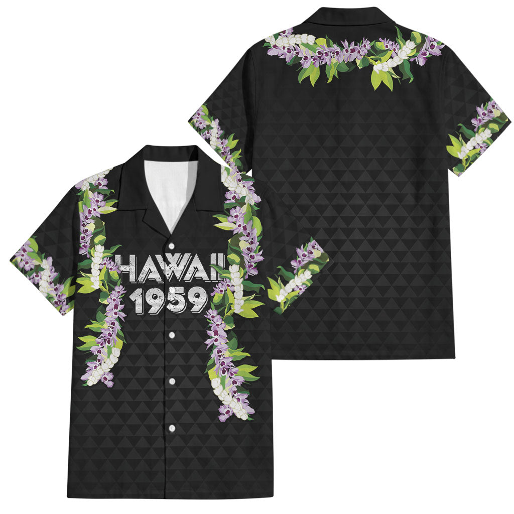 Hawaii Statehood Day Family Matching Off Shoulder Maxi Dress and Hawaiian Shirt Kakau Pattern With Maile Pikake Honohono Lei