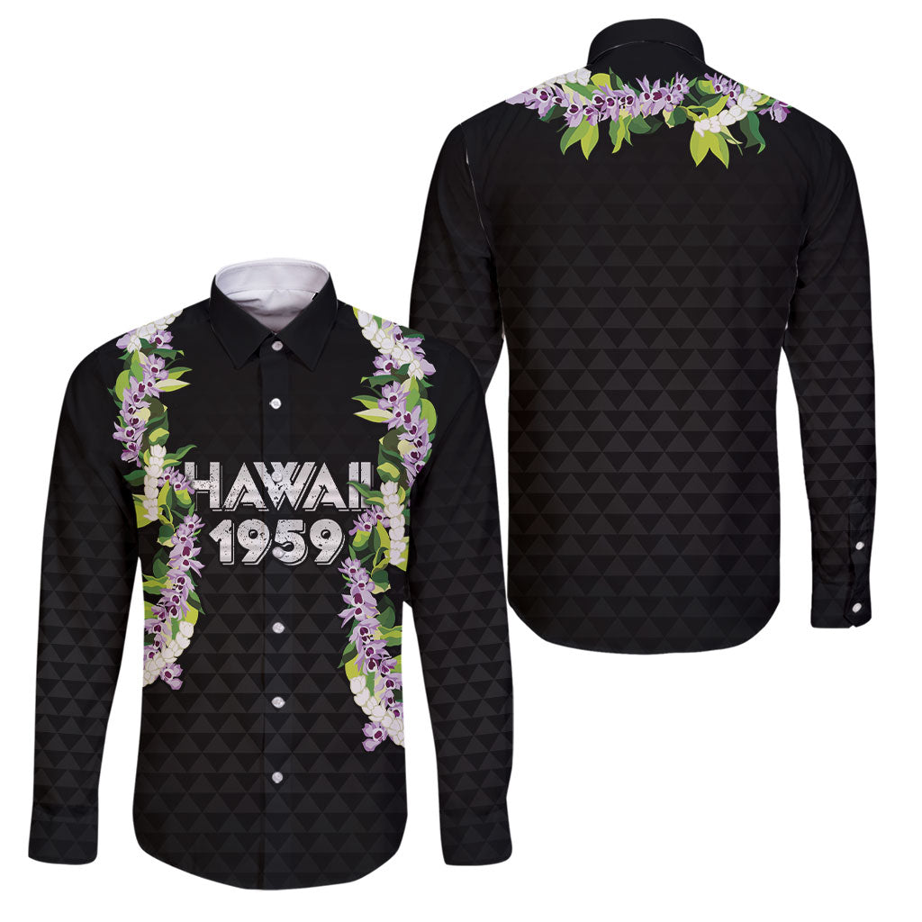 Hawaii Statehood Day Family Matching Off Shoulder Maxi Dress and Hawaiian Shirt Kakau Pattern With Maile Pikake Honohono Lei