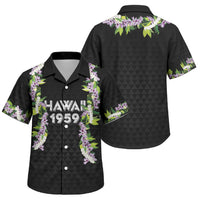 Hawaii Statehood Day Family Matching Puletasi and Hawaiian Shirt Kakau Pattern With Maile Pikake Honohono Lei