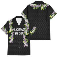 Hawaii Statehood Day Family Matching Short Sleeve Bodycon Dress and Hawaiian Shirt Kakau Pattern With Maile Pikake Honohono Lei