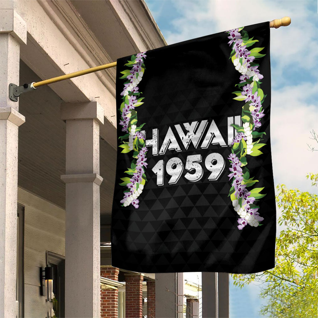 Hawaii Statehood Day Garden Flag Kakau Pattern With Maile Pikake Honohono Lei