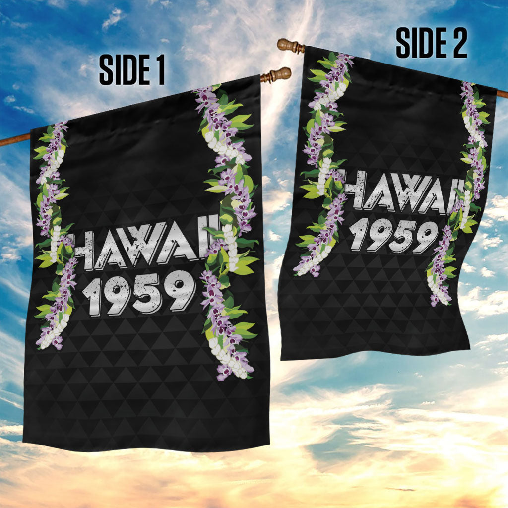 Hawaii Statehood Day Garden Flag Kakau Pattern With Maile Pikake Honohono Lei