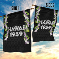 Hawaii Statehood Day Garden Flag Kakau Pattern With Maile Pikake Honohono Lei