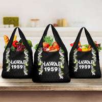 Hawaii Statehood Day Grocery Bag Kakau Pattern With Maile Pikake Honohono Lei