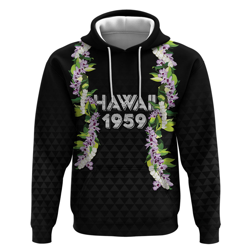 Hawaii Statehood Day Hoodie Kakau Pattern With Maile Pikake Honohono Lei