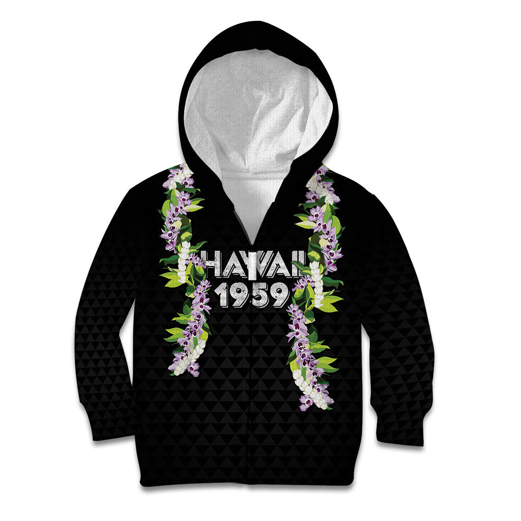 Hawaii Statehood Day Kid Hoodie Kakau Pattern With Maile Pikake Honohono Lei