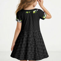 Hawaii Statehood Day Kid Short Sleeve Dress Kakau Pattern With Maile Pikake Honohono Lei