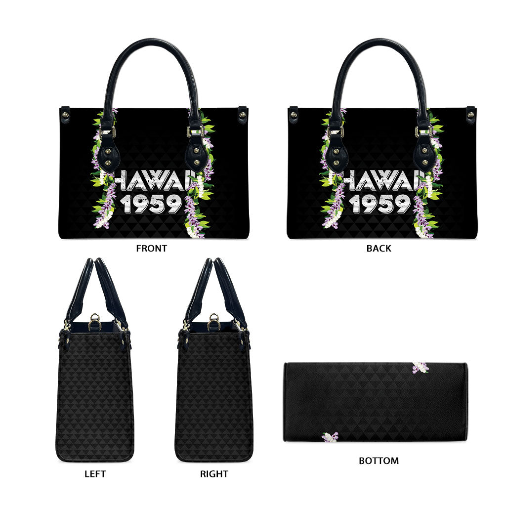 Hawaii Statehood Day Leather Bag Kakau Pattern With Maile Pikake Honohono Lei