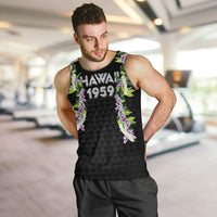 Hawaii Statehood Day Men Tank Top Kakau Pattern With Maile Pikake Honohono Lei