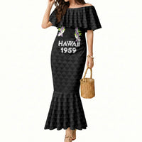 Hawaii Statehood Day Mermaid Dress Kakau Pattern With Maile Pikake Honohono Lei