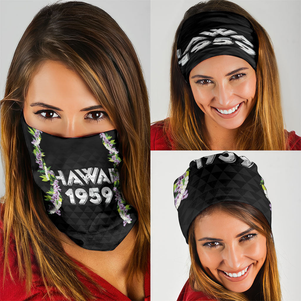 Hawaii Statehood Day Neck Gaiter Kakau Pattern With Maile Pikake Honohono Lei
