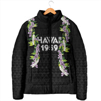Hawaii Statehood Day Padded Jacket Kakau Pattern With Maile Pikake Honohono Lei