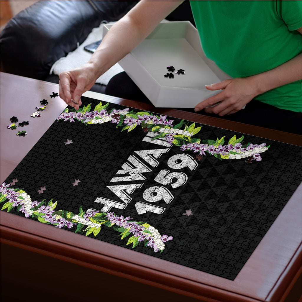 Hawaii Statehood Day Puzzle Kakau Pattern With Maile Pikake Honohono Lei