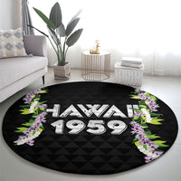 Hawaii Statehood Day Round Carpet Kakau Pattern With Maile Pikake Honohono Lei