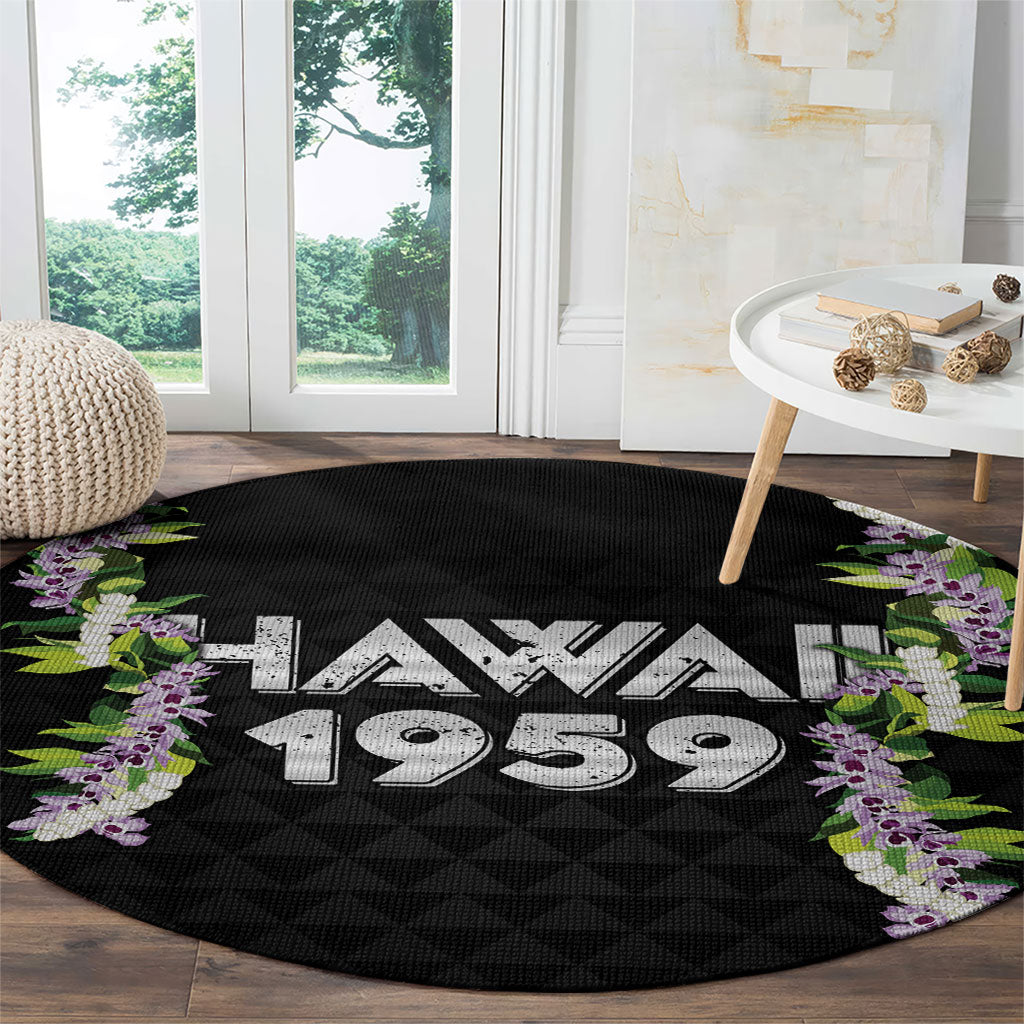 Hawaii Statehood Day Round Carpet Kakau Pattern With Maile Pikake Honohono Lei
