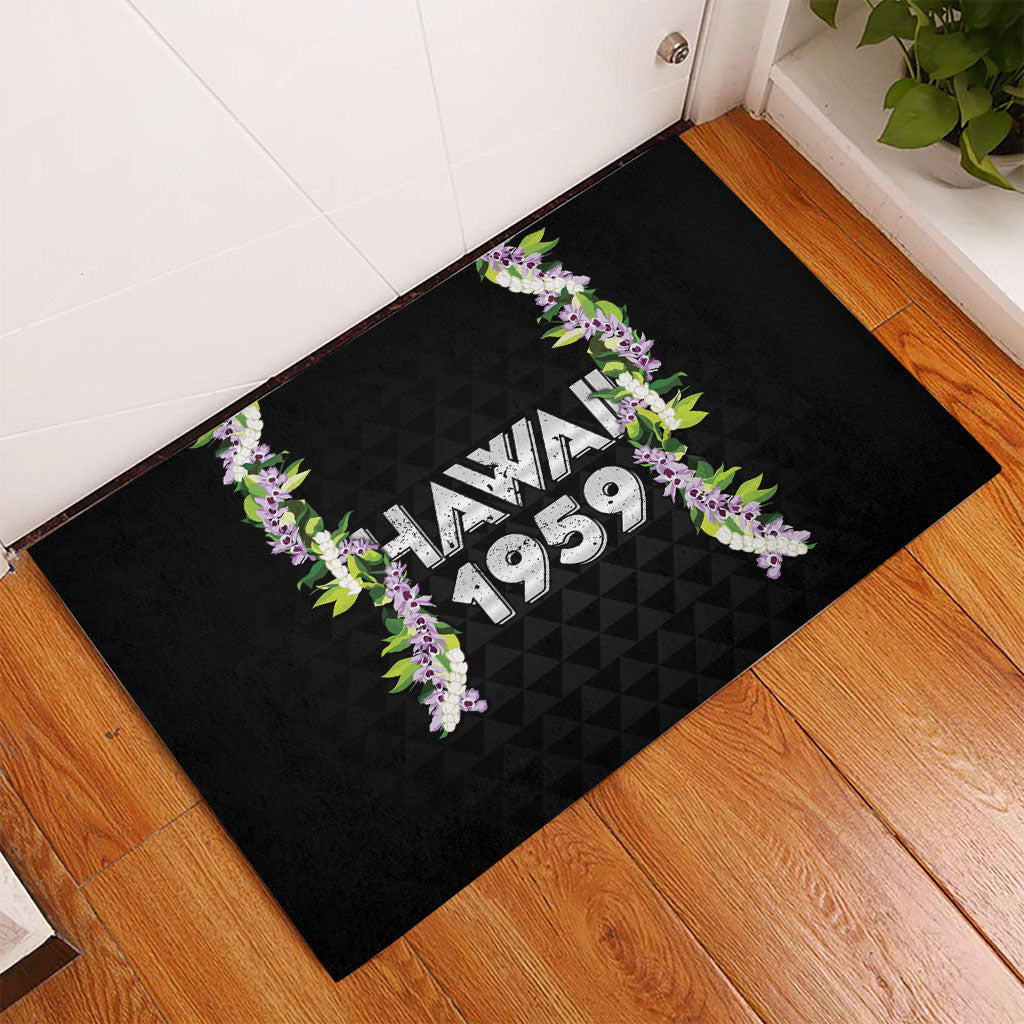 Hawaii Statehood Day Rubber Doormat Kakau Pattern With Maile Pikake Honohono Lei