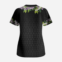 Hawaii Statehood Day Scrub Top Kakau Pattern With Maile Pikake Honohono Lei