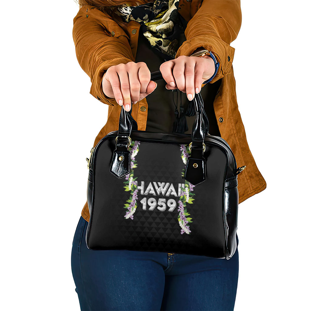 Hawaii Statehood Day Shoulder Handbag Kakau Pattern With Maile Pikake Honohono Lei