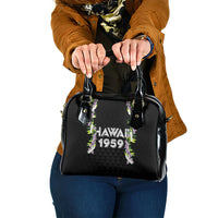 Hawaii Statehood Day Shoulder Handbag Kakau Pattern With Maile Pikake Honohono Lei