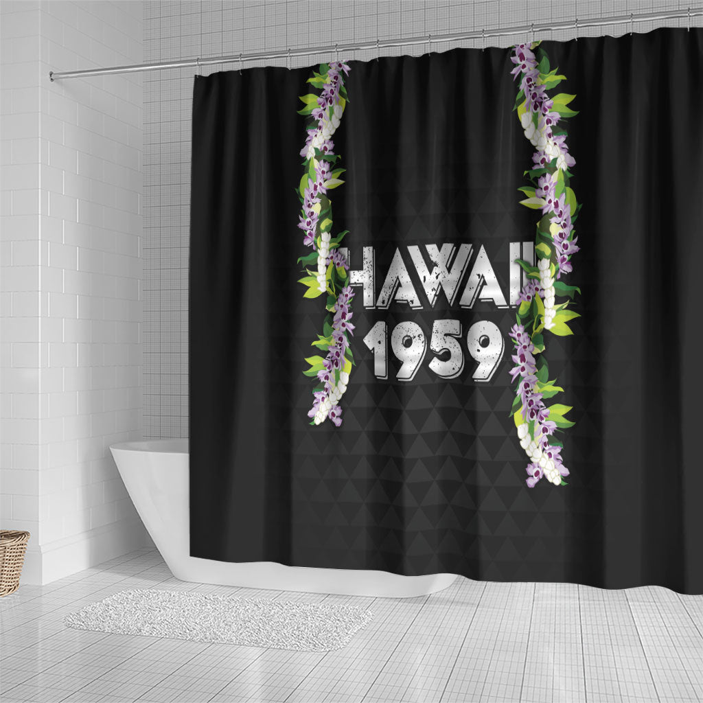 Hawaii Statehood Day Shower Curtain Kakau Pattern With Maile Pikake Honohono Lei