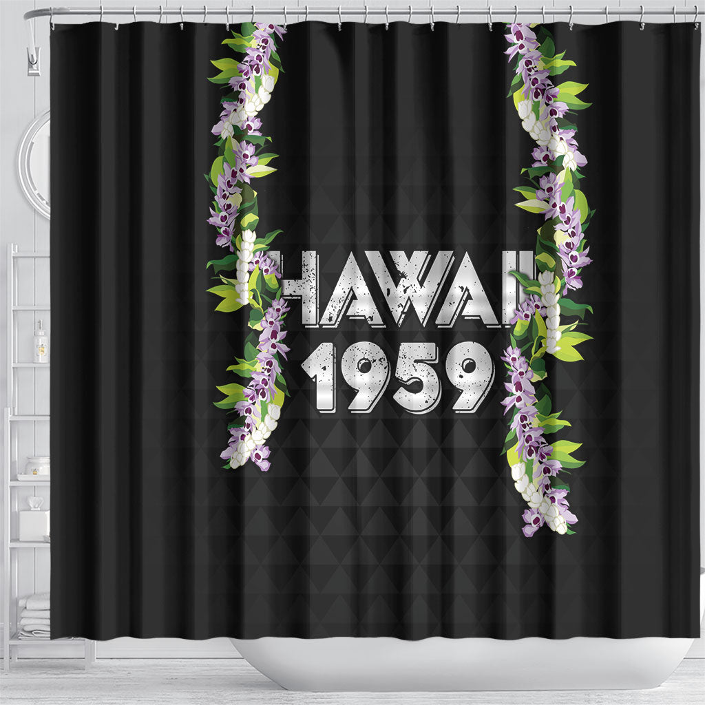 Hawaii Statehood Day Shower Curtain Kakau Pattern With Maile Pikake Honohono Lei