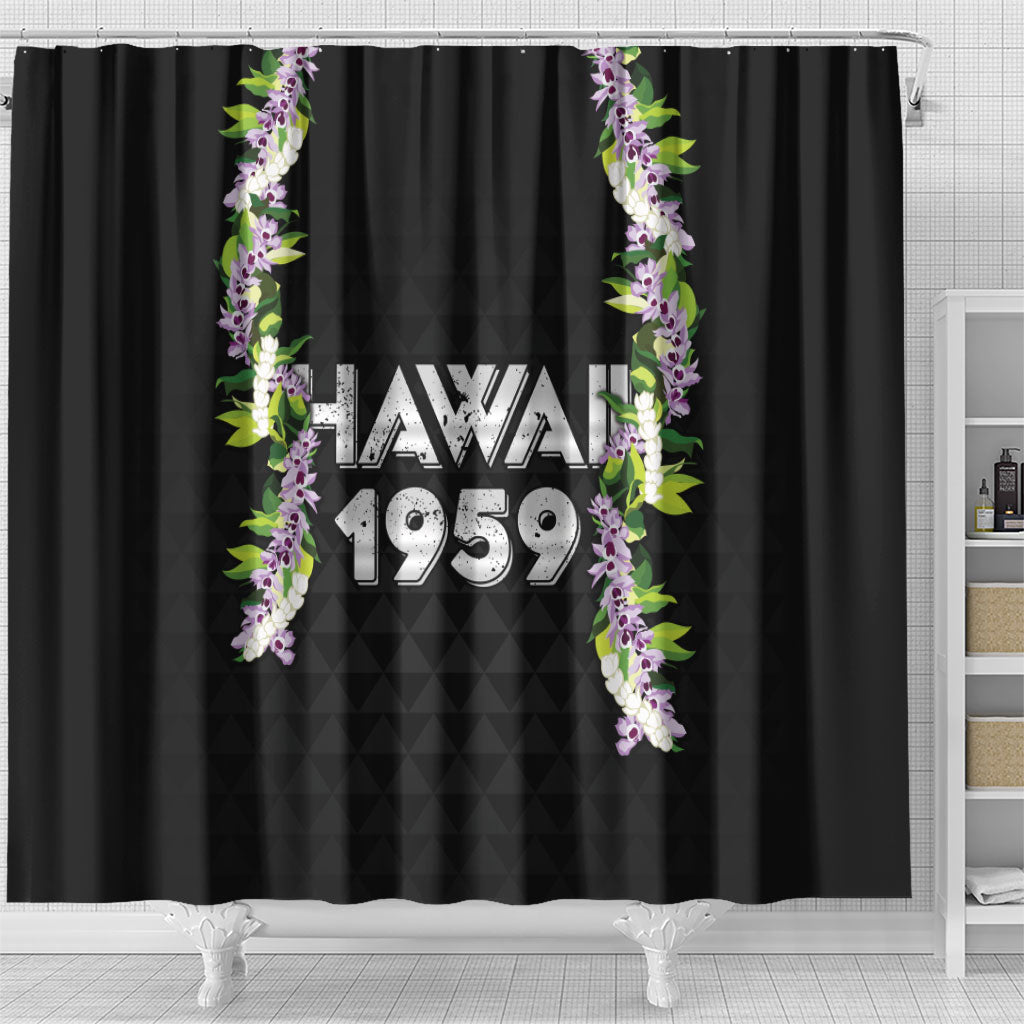 Hawaii Statehood Day Shower Curtain Kakau Pattern With Maile Pikake Honohono Lei