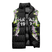 Hawaii Statehood Day Sleeveless Puffer Jacket Kakau Pattern With Maile Pikake Honohono Lei