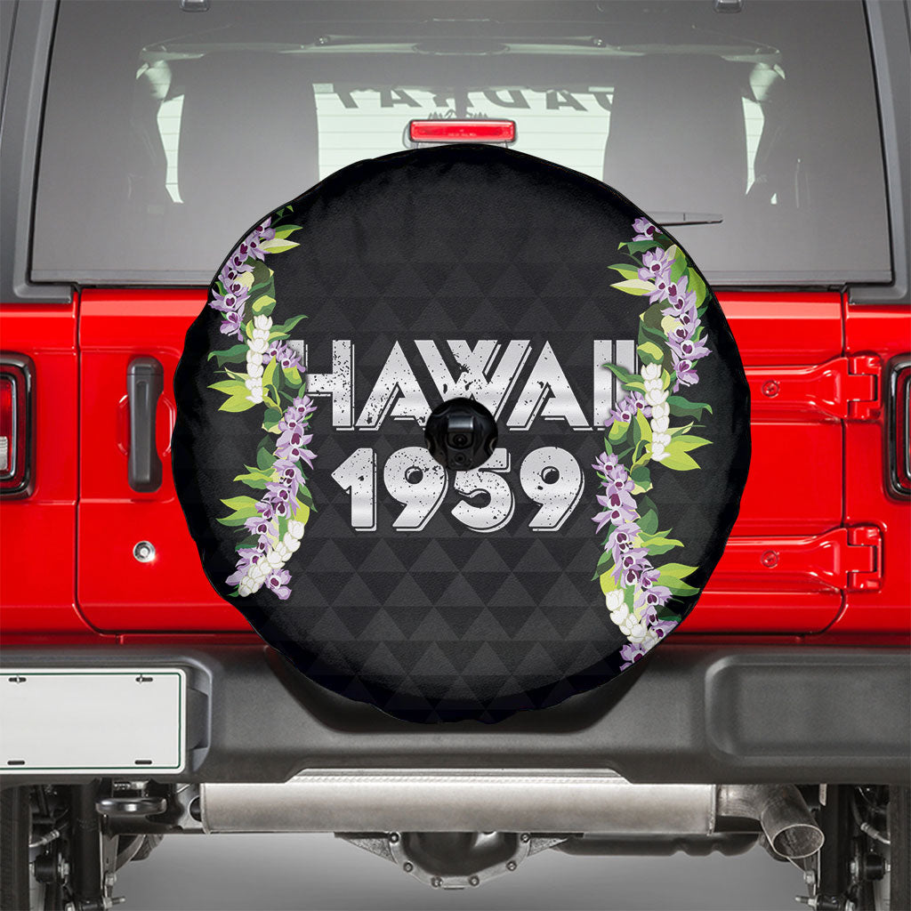 Hawaii Statehood Day Spare Tire Cover Kakau Pattern With Maile Pikake Honohono Lei