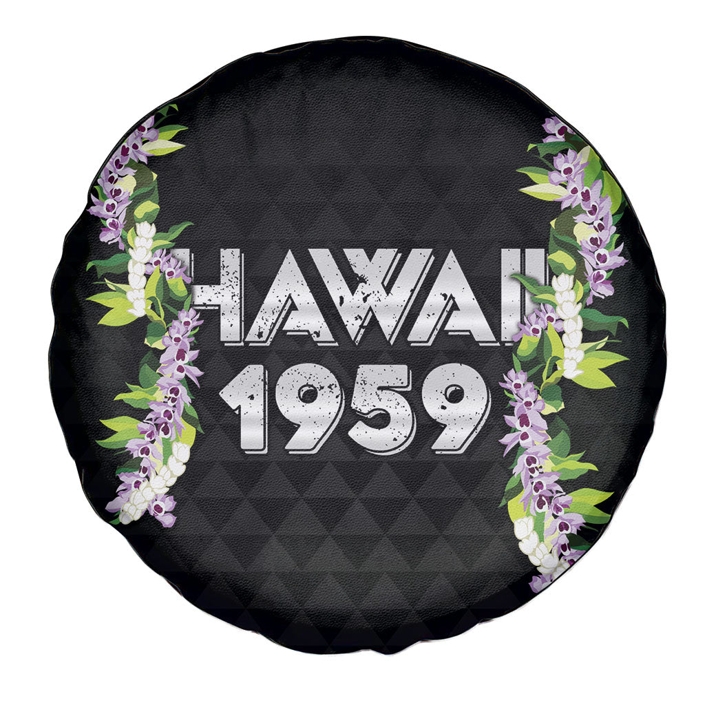 Hawaii Statehood Day Spare Tire Cover Kakau Pattern With Maile Pikake Honohono Lei