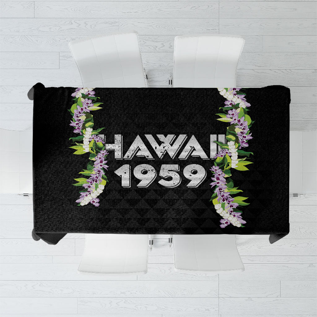 Hawaii Statehood Day Tablecloth Kakau Pattern With Maile Pikake Honohono Lei