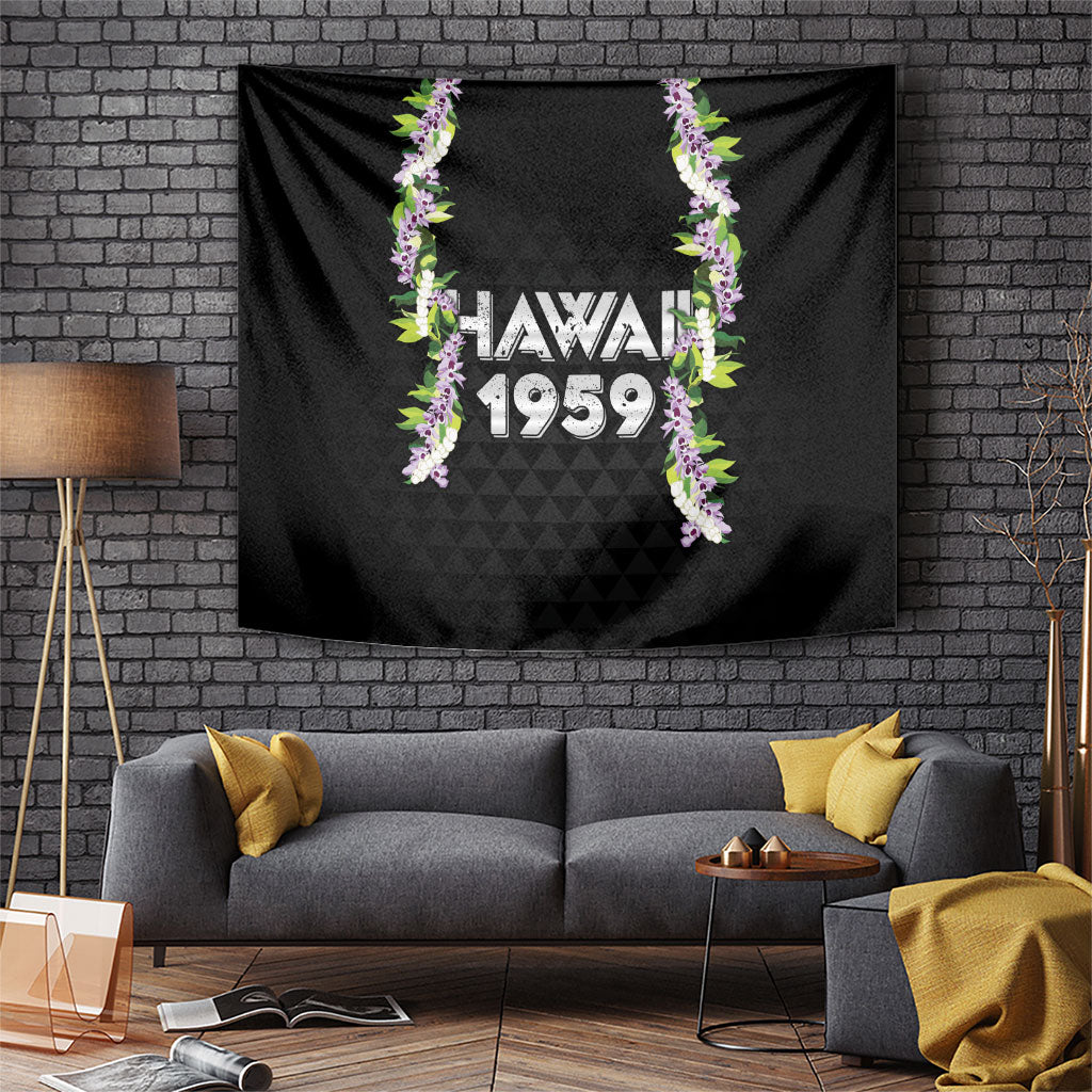 Hawaii Statehood Day Tapestry Kakau Pattern With Maile Pikake Honohono Lei