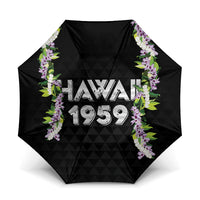 Hawaii Statehood Day Umbrella Kakau Pattern With Maile Pikake Honohono Lei