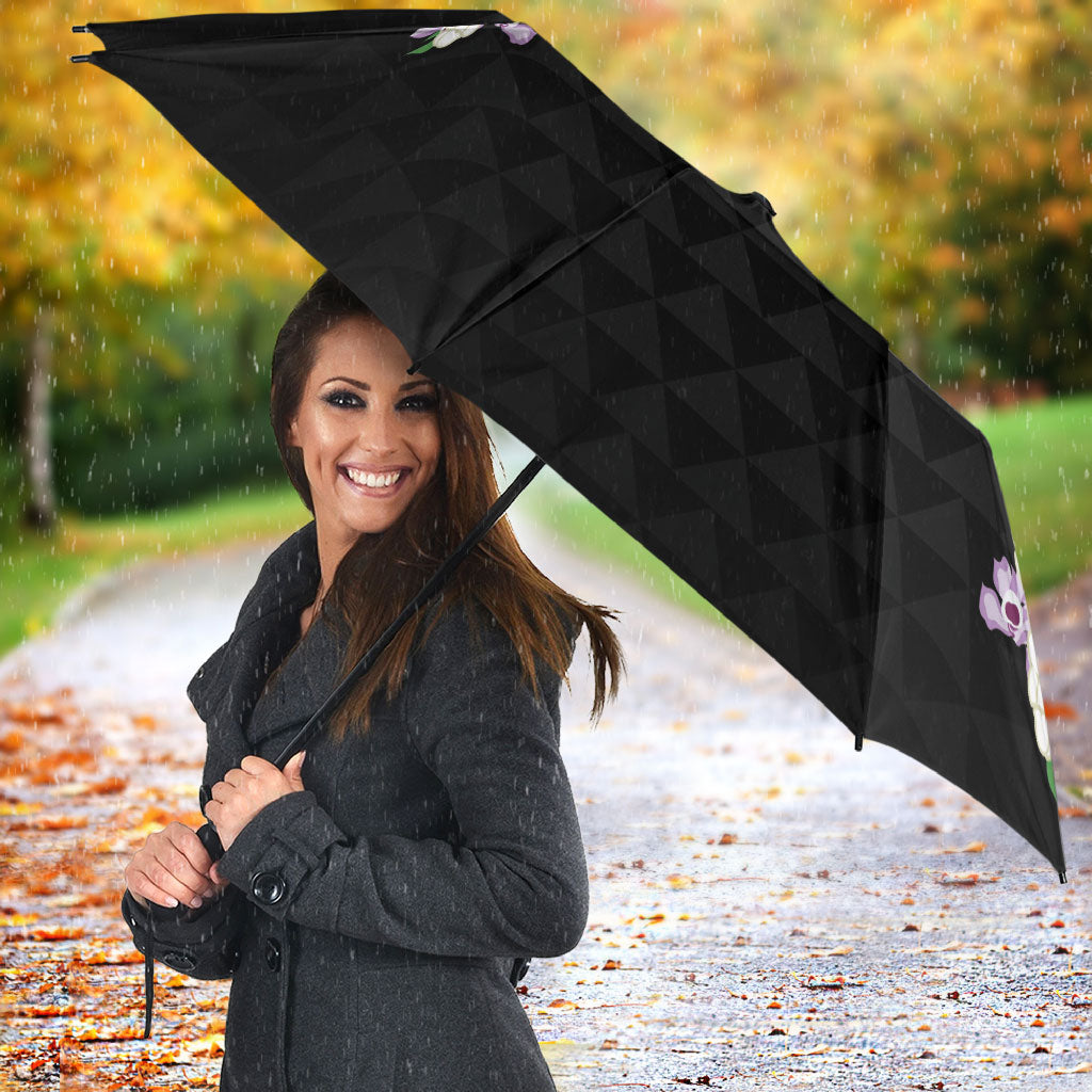 Hawaii Statehood Day Umbrella Kakau Pattern With Maile Pikake Honohono Lei