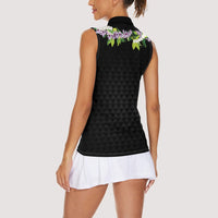 Hawaii Statehood Day Women Sleeveless Polo Shirt Kakau Pattern With Maile Pikake Honohono Lei