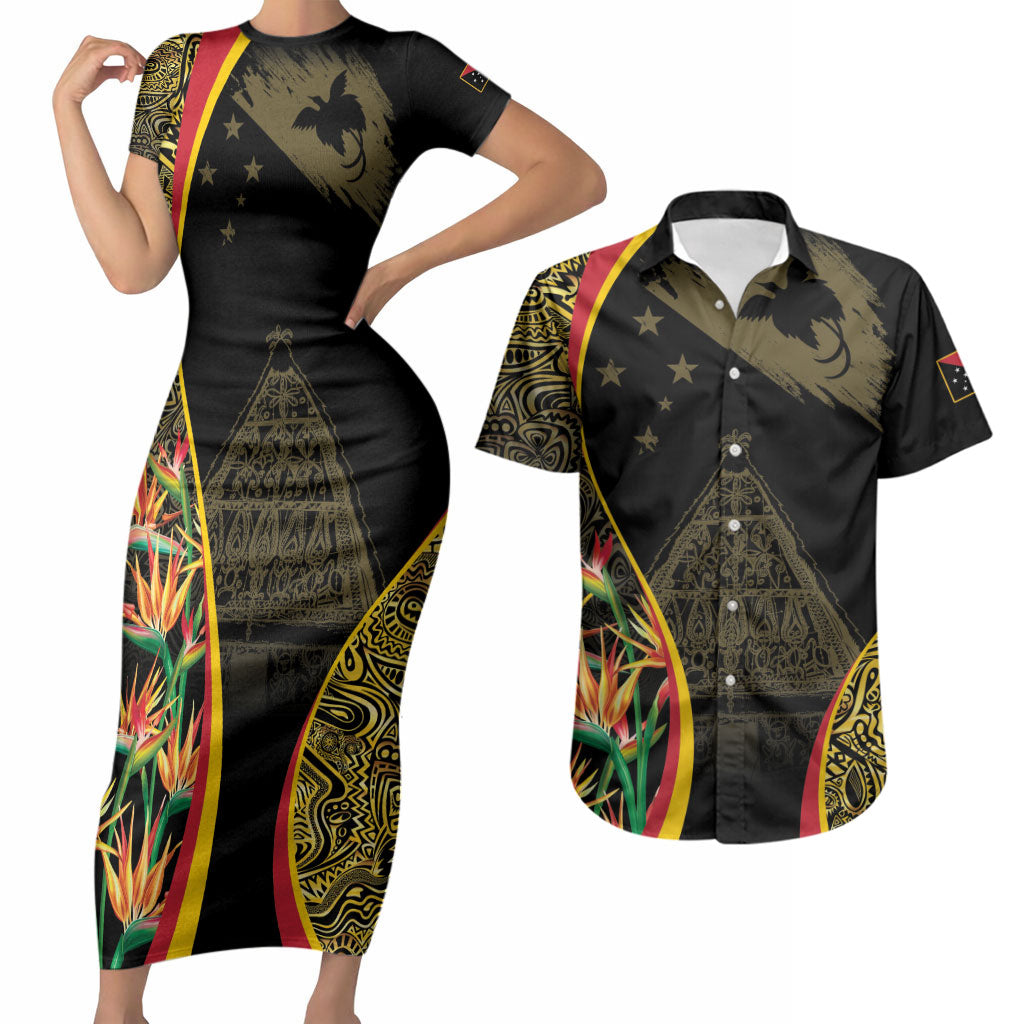 Papua New Guinea Hapi De Bilong Indipendens Couples Matching Short Sleeve Bodycon Dress and Hawaiian Shirt Special Style LT05 Black - Polynesian Pride