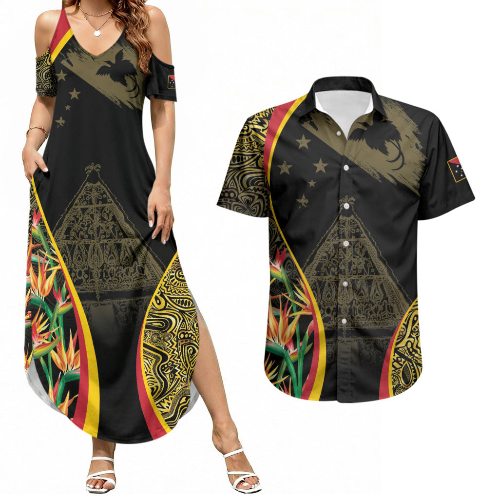 Papua New Guinea Hapi De Bilong Indipendens Couples Matching Summer Maxi Dress and Hawaiian Shirt Special Style LT05 Black - Polynesian Pride