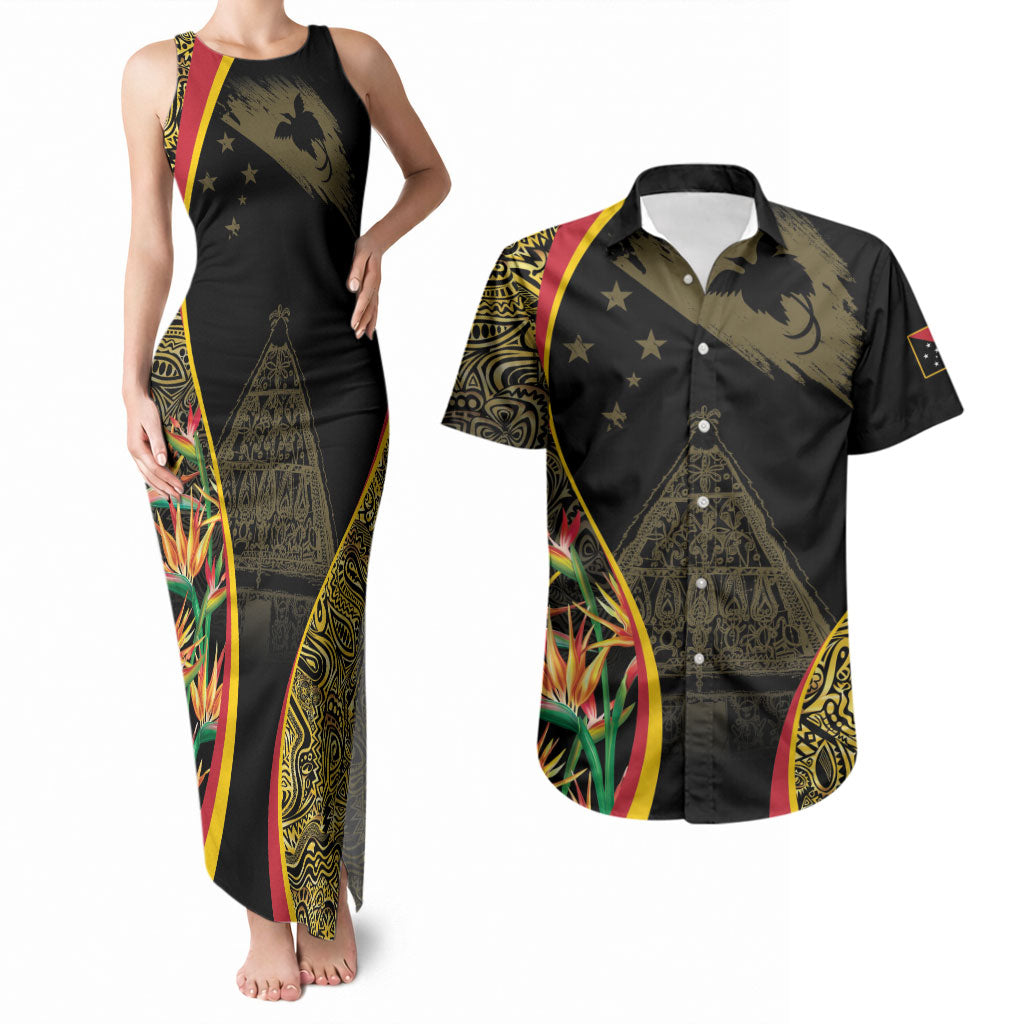 Papua New Guinea Hapi De Bilong Indipendens Couples Matching Tank Maxi Dress and Hawaiian Shirt Special Style LT05 Black - Polynesian Pride
