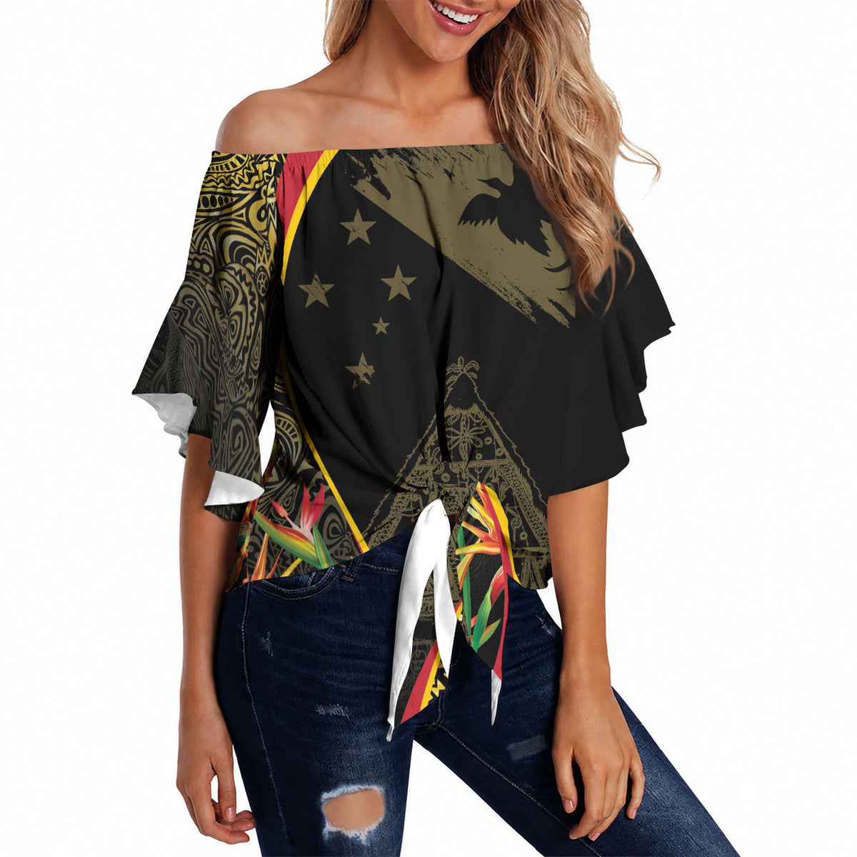 Papua New Guinea Hapi De Bilong Indipendens Off Shoulder Wrap Waist Top Special Style LT05 - Polynesian Pride