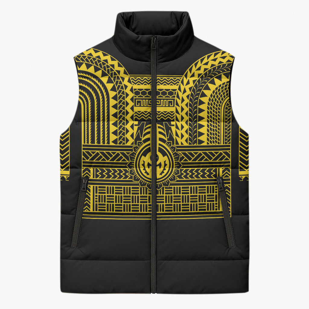 Philippines Filipinos Sleeveless Puffer Jacket Igorot Tribal Pattern Black