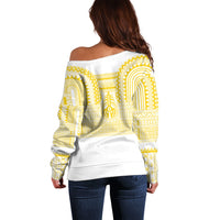 Philippines Filipinos Off Shoulder Sweater Igorot Tribal Pattern White