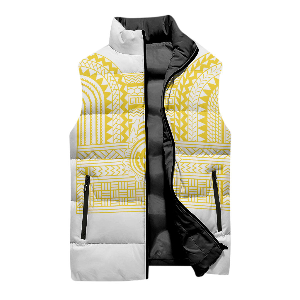 Philippines Filipinos Sleeveless Puffer Jacket Igorot Tribal Pattern White