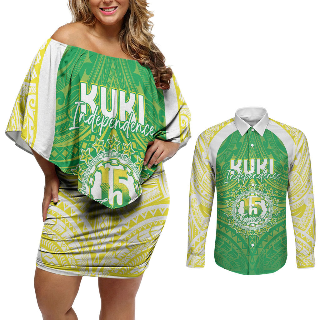 Kuki Independence 2026 Couples Matching Off Shoulder Short Dress and Long Sleeve Button Shirt Cook Islands 15 Finest Green Version