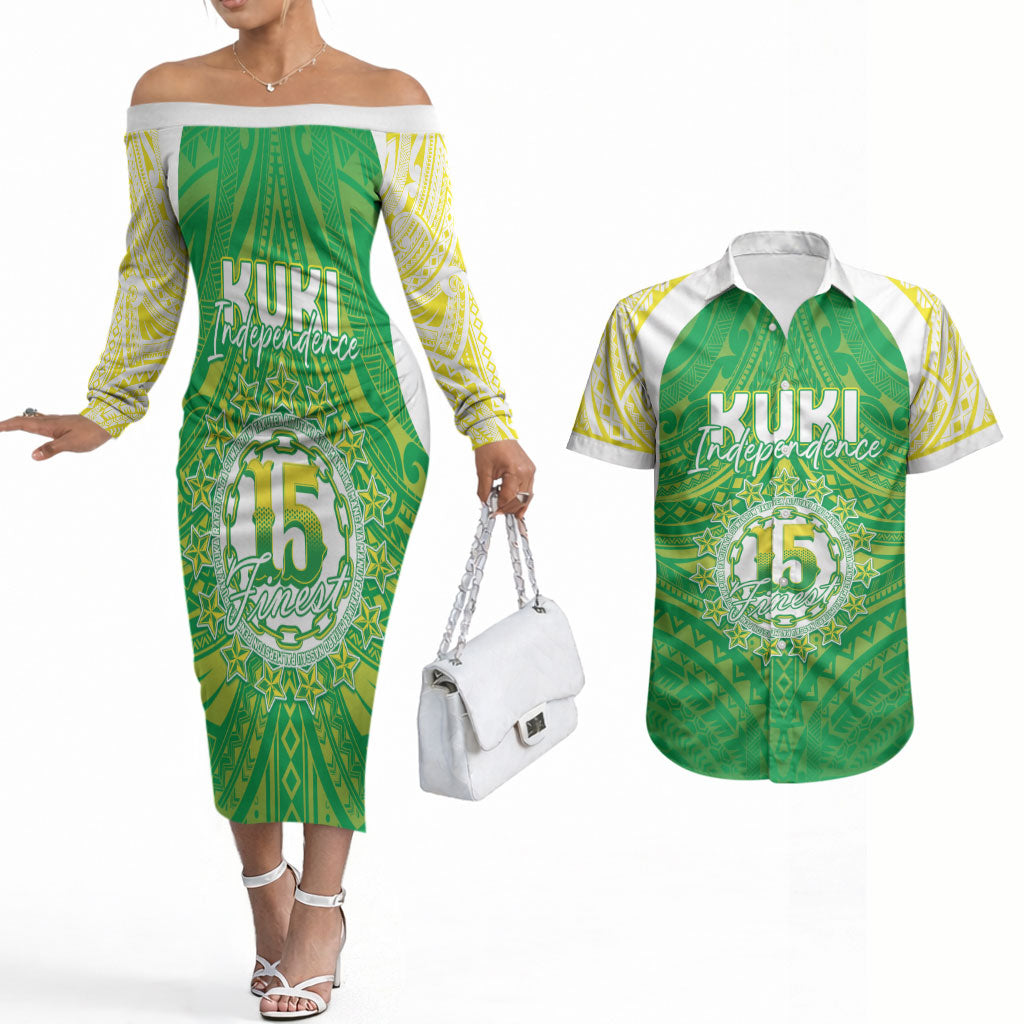 Kuki Independence 2026 Couples Matching Off The Shoulder Long Sleeve Dress and Hawaiian Shirt Cook Islands 15 Finest Green Version