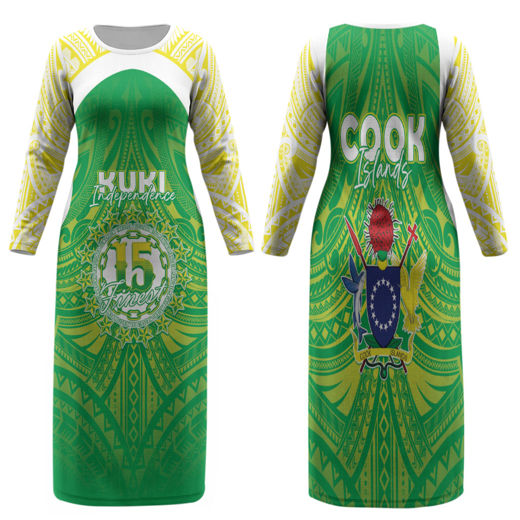 Kuki Independence 2026 Family Matching Long Sleeve Bodycon Dress and Hawaiian Shirt Cook Islands 15 Finest Green Version