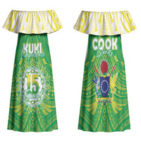Kuki Independence 2026 Family Matching Off Shoulder Maxi Dress and Hawaiian Shirt Cook Islands 15 Finest Green Version