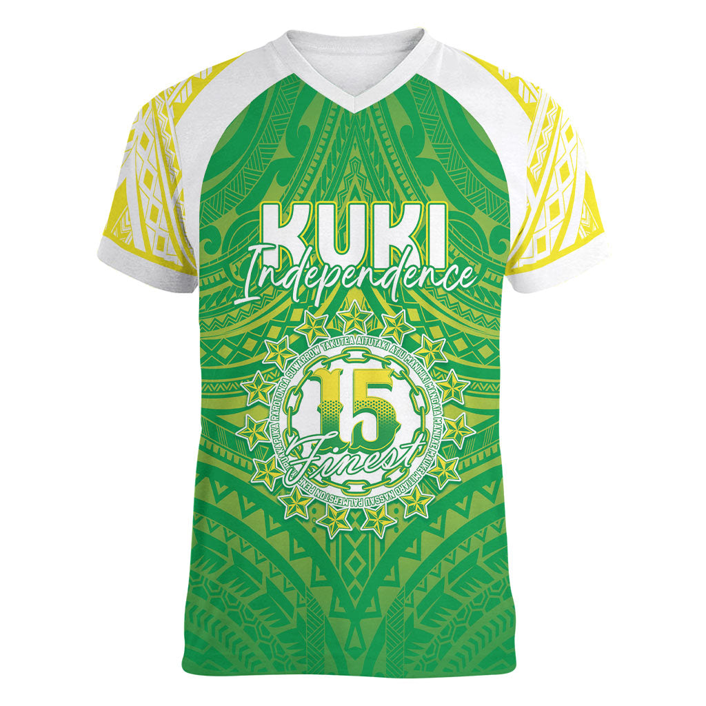 Kuki Independence 2026 Women V-Neck T-Shirt Cook Islands 15 Finest Green Version