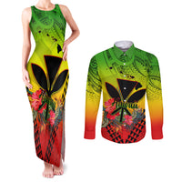 Personalized Hawaii Couples Matching Tank Maxi Dress and Long Sleeve Button Shirts Kakau Kanaka Maoli With Hibiscus Flowers LT05 Reggae - Polynesian Pride