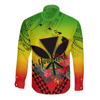 Personalized Hawaii Long Sleeve Button Shirt Kakau Kanaka Maoli With Hibiscus Flowers LT05 - Polynesian Pride