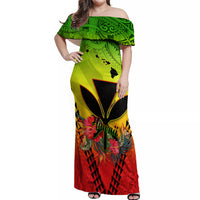 Personalized Hawaii Off Shoulder Maxi Dress Kakau Kanaka Maoli With Hibiscus Flowers LT05 Women Reggae - Polynesian Pride
